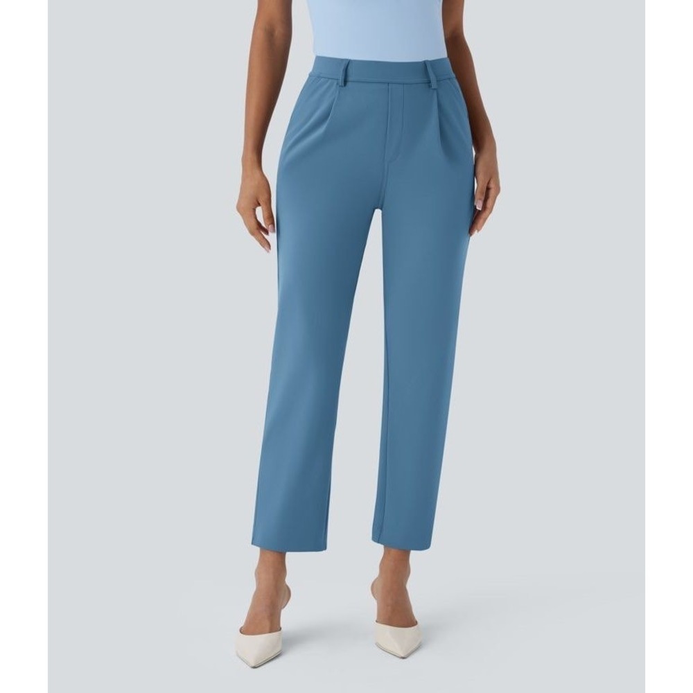 Halara Flex High‎ Waisted Pleated Pants Blue Polyester Blend Women Size L NWT
